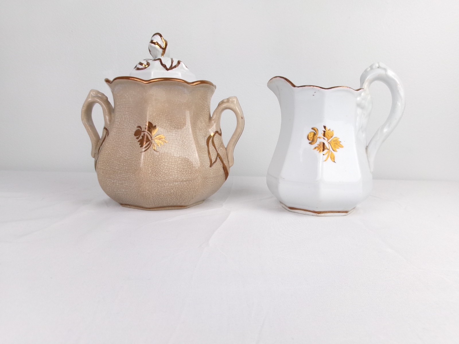 Anthony Shaw Burslem Stone China Tea Leaf Luster Ware Sugar Bowl Creamer