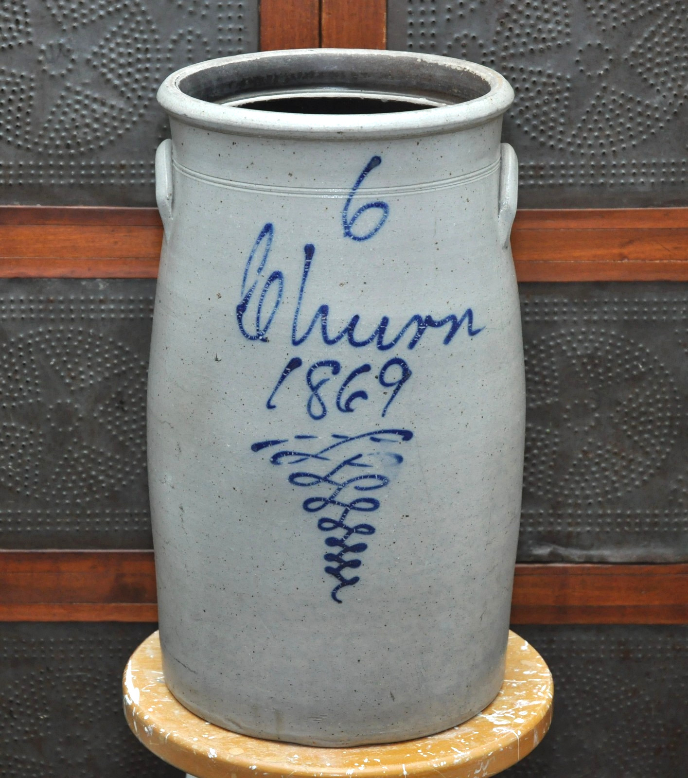 Scarce Antique 6G Salt Glaze Butter Churn Crock Dated 1869 Ohio Origin