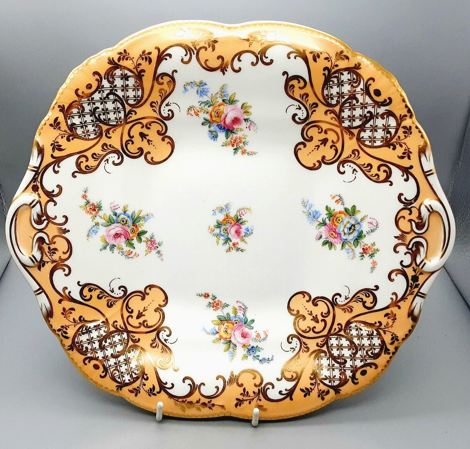 Antique English Porcelain Minton Plate Hand Painted Flowers C1845 Patt.7424 27cm