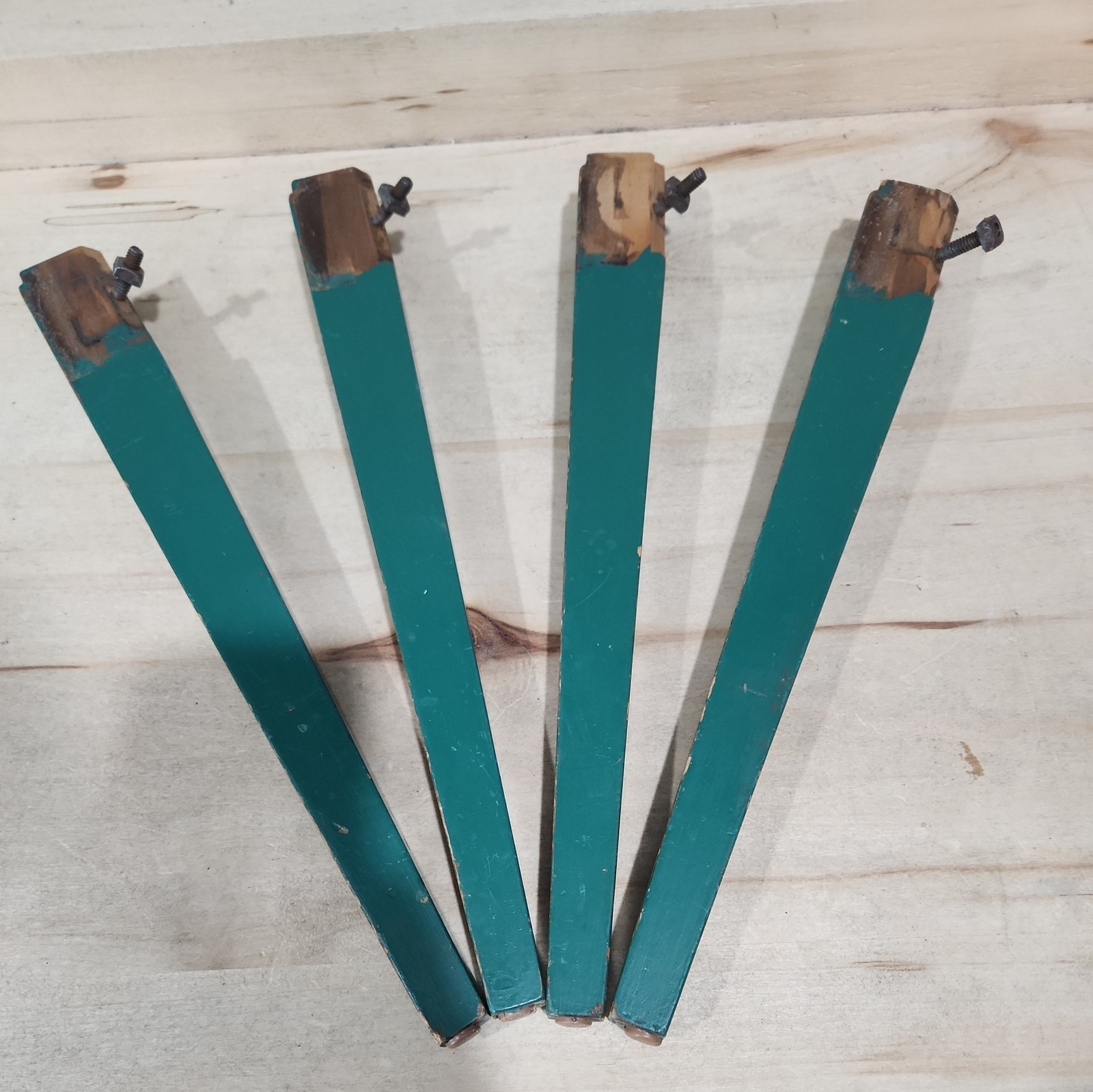 Vintage MCM Set of 4 Tapered Coffee Table Wood Legs Corner Hardware 14 1/8″ Long