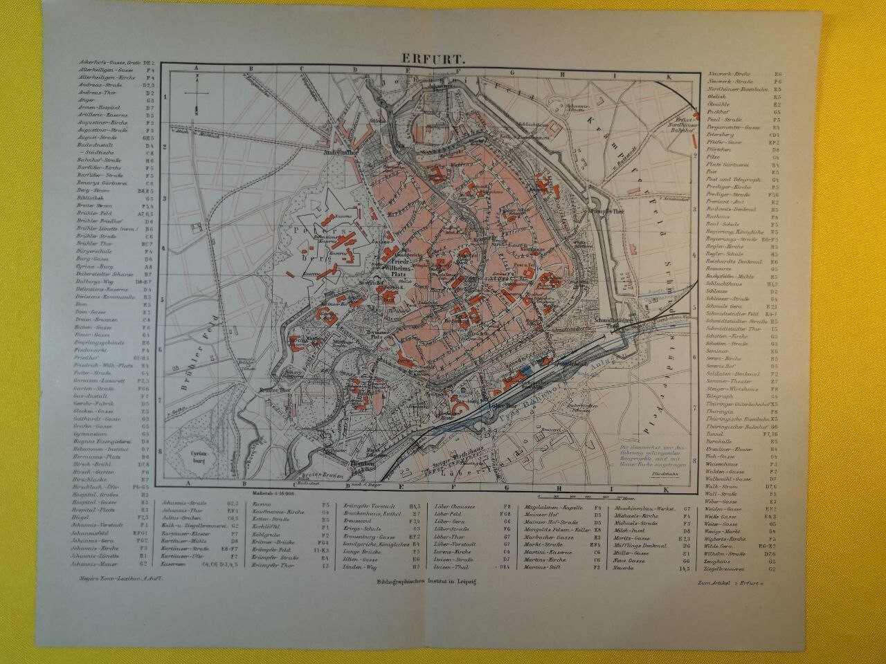 1899 Erfurt Germany Vintage Geography Map City Plan Antique 11.5 x 9.5 C20-4