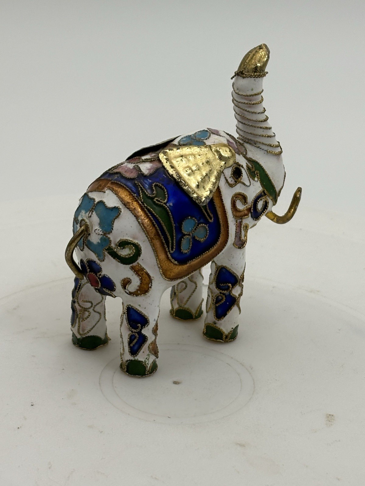 Vtg Miniature White Elephant Figurine Chinese Cloissone Enamel Gold Accents