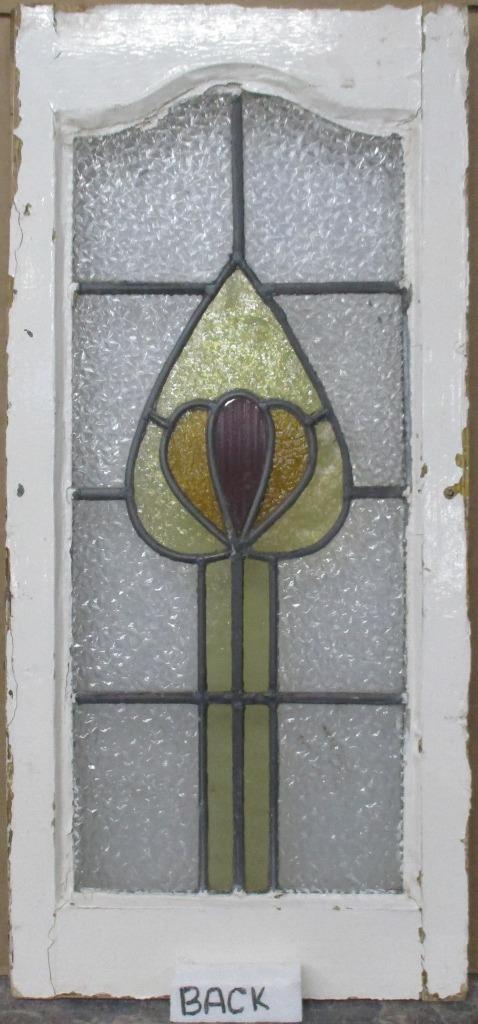 MIDSIZE OLD ENGLISH LEADED STAINED GLASS WINDOW Abstract Floral 14.75″ x 31.75″