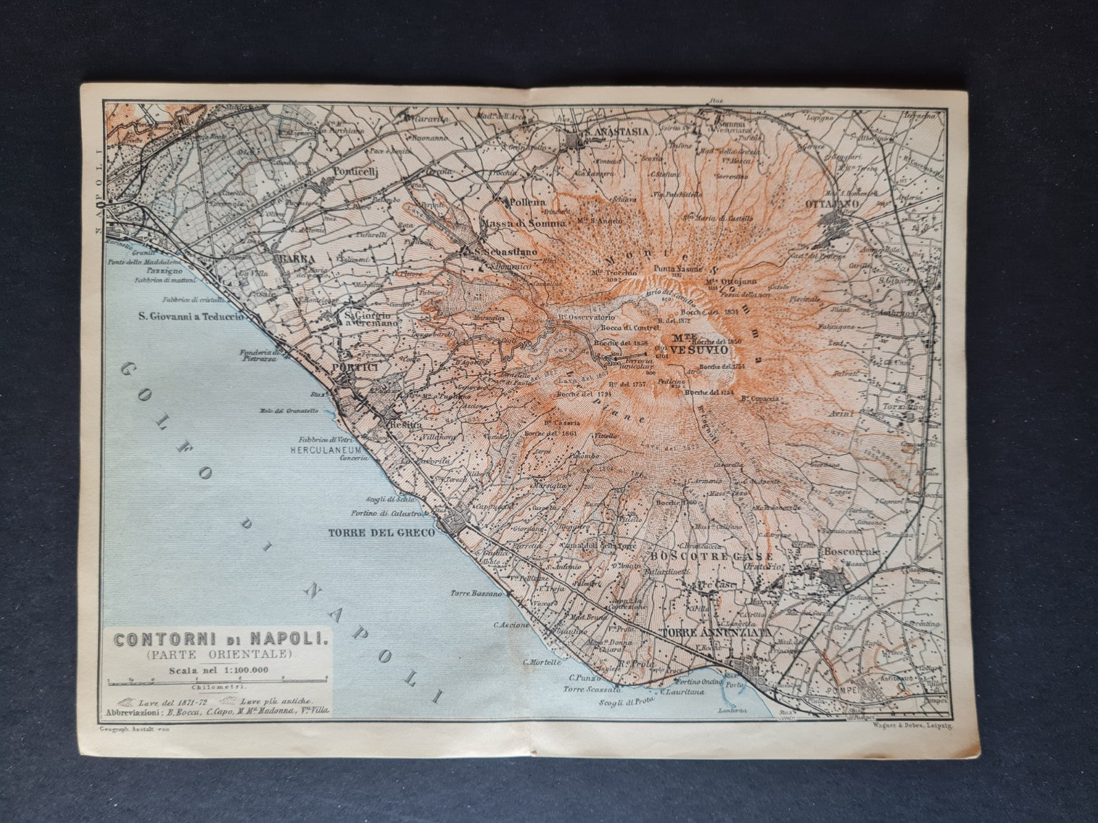 Antique (1893) map – Contorni di Napoli – Environs of Naples – Vesuvius – Italy