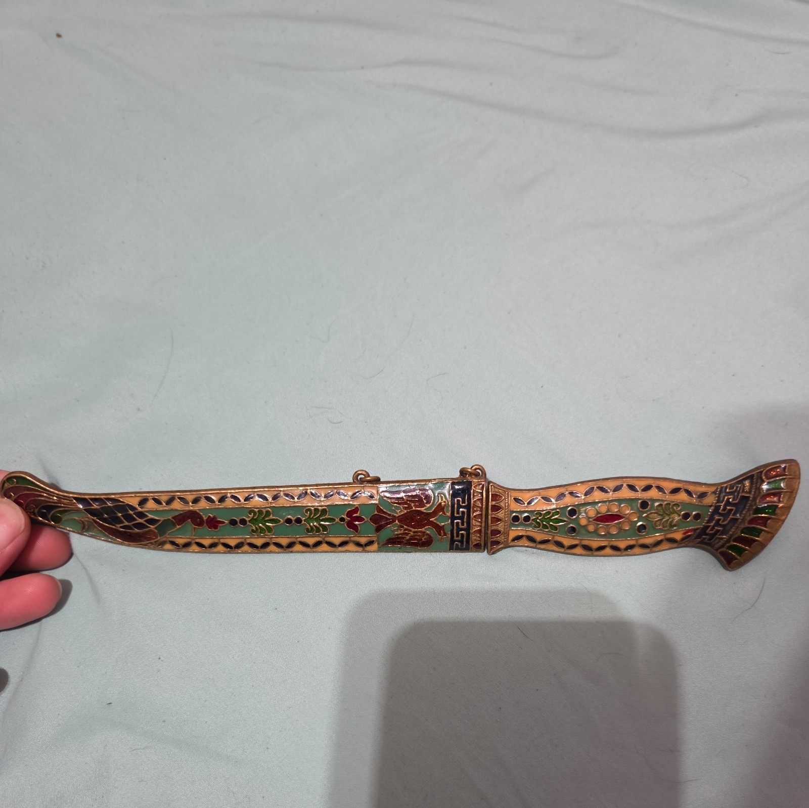 Antique letter opener knife w beautiful enamel design.