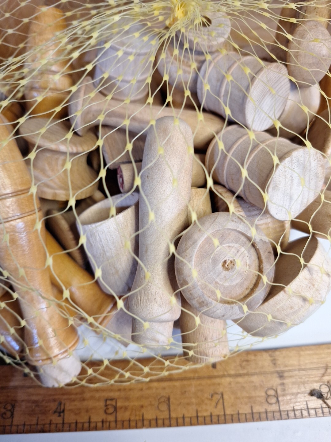 Bag Lot Of Hardwood Handles Knobs And Other Stuff