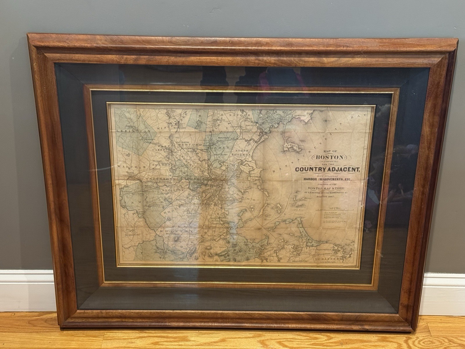 1867 Framed Map of Boston and the Country Adjacent Massachusetts w/ COA