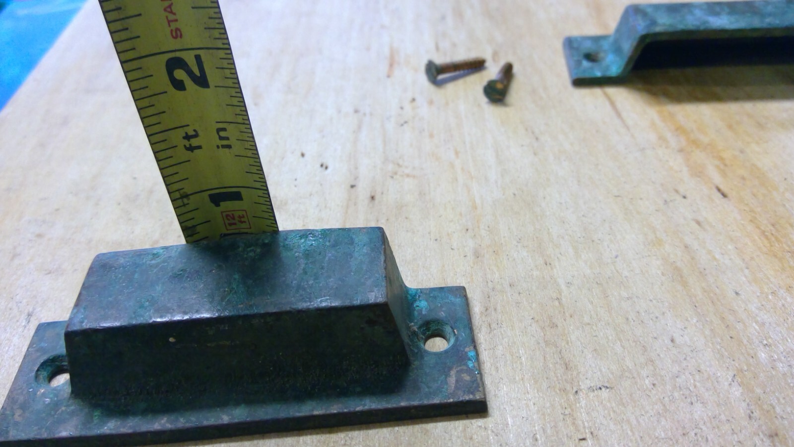 2 GENUINE Antique Primitive Simple Brass Pulls Handles Cabinet Drawer 3 1/4″