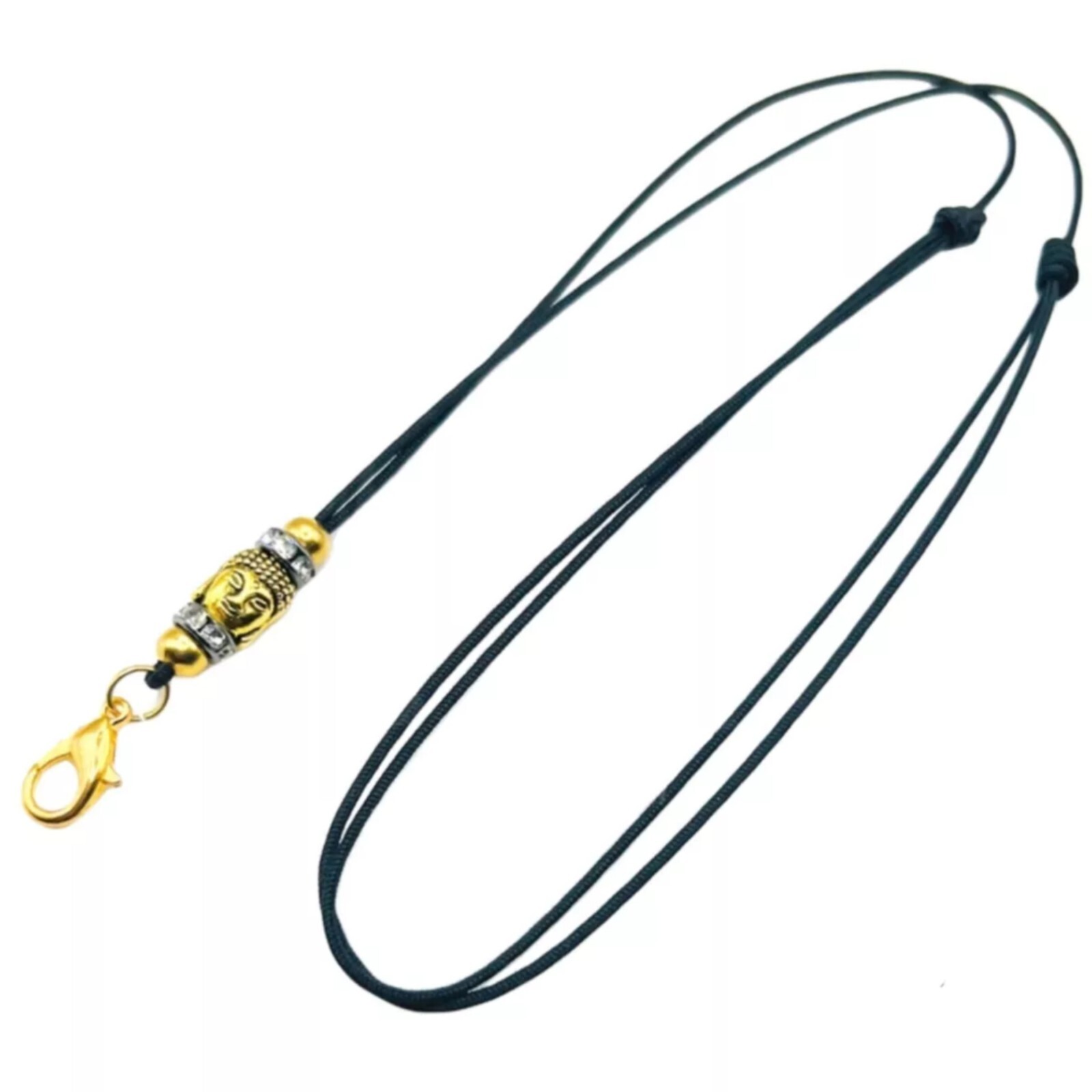 Buddha Head Gold Plated Necklace Rope Cord Adjustable Thai Amulet