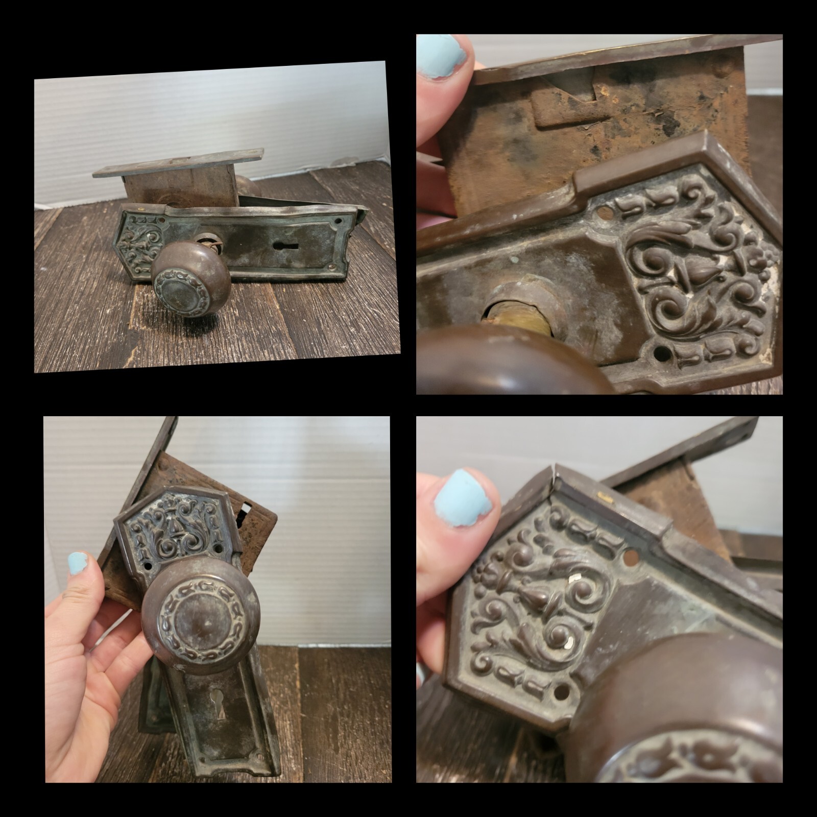 Antique Door Set Victorian Backplate Knob Mortise Lock Reclaimed