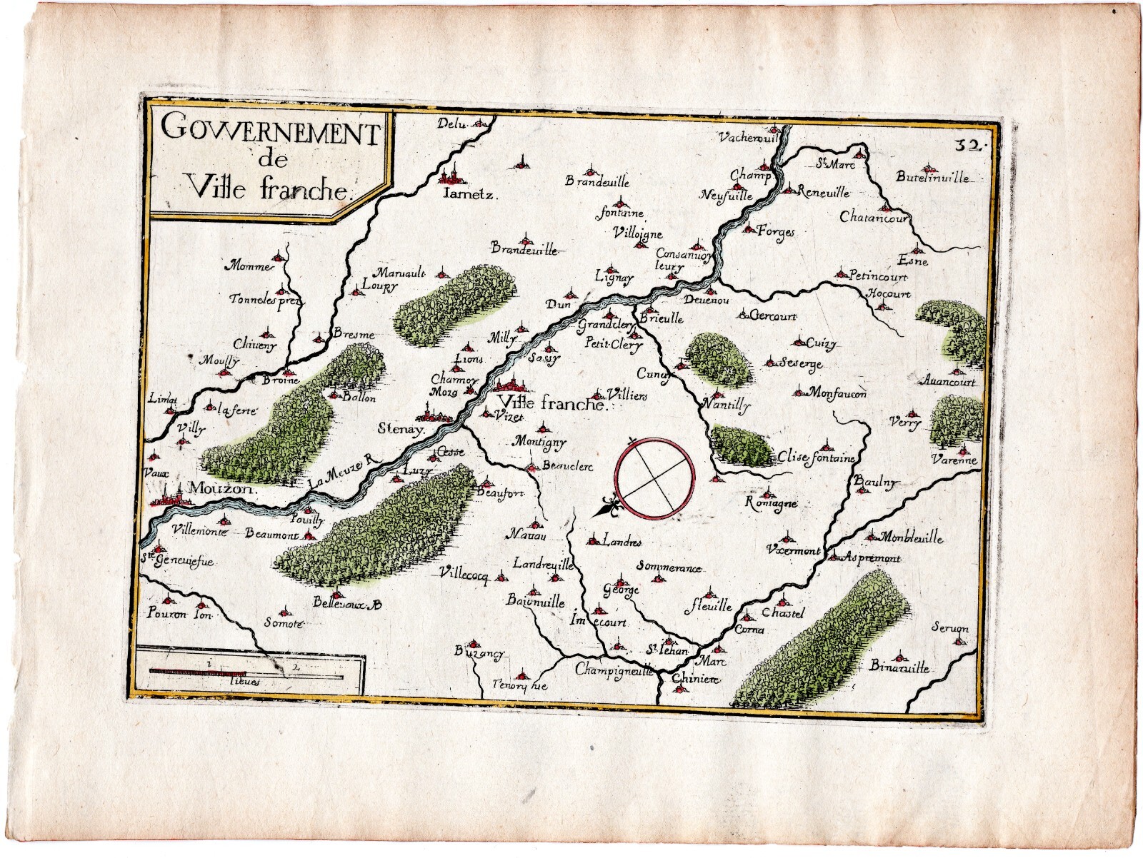 1634 Nicolas Tassin Map Villefranche, Stenay, Mouzon, Charmois, Meuse, France