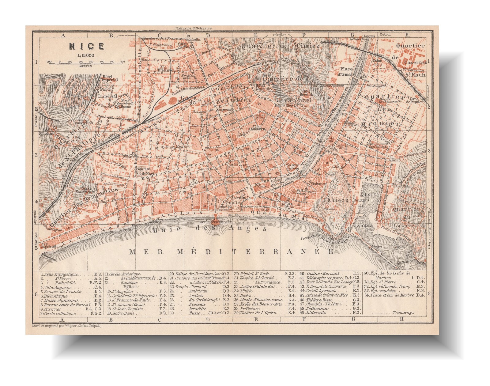 NICE Original map 1914 France Niça FRENCH RIVIERA Côte d’Azur