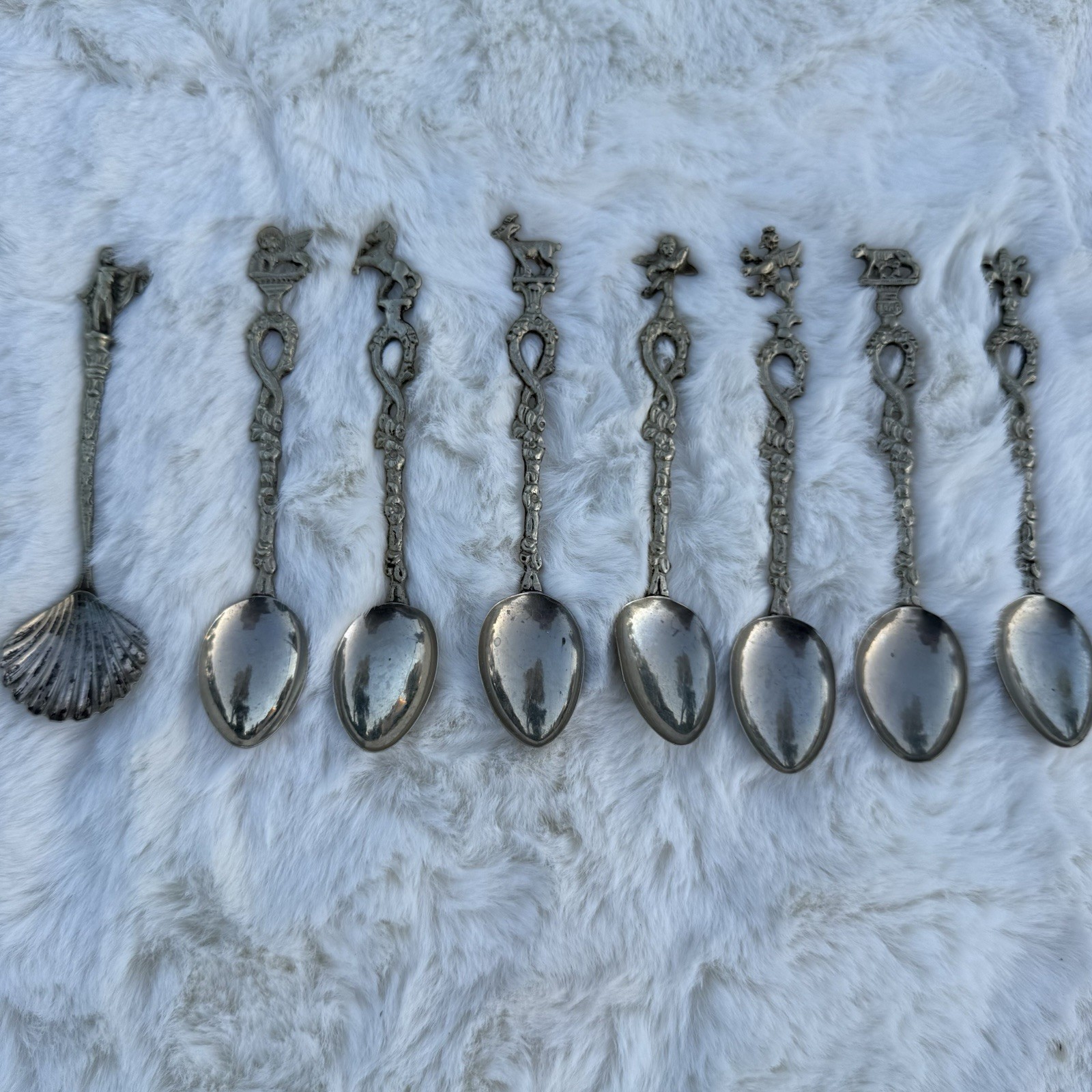 8 Vintage Montagnani Italy Silverplate Demitasse Spoons Intricate Designs
