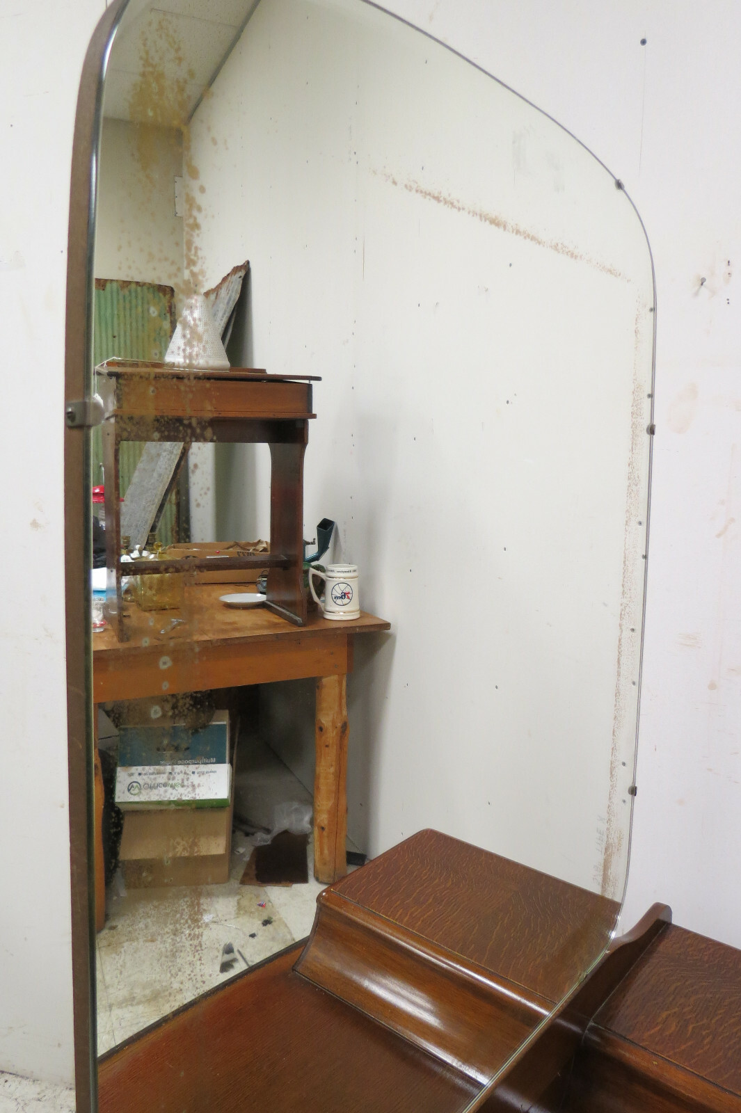 Vintage English Tiger Oak Dresser With Beveled Mirror And Radial Top Drawer