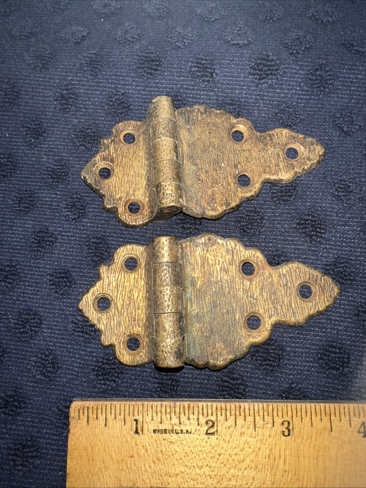 2 antique ice box hinges Brass Nice Patina Legit Vintage!!
