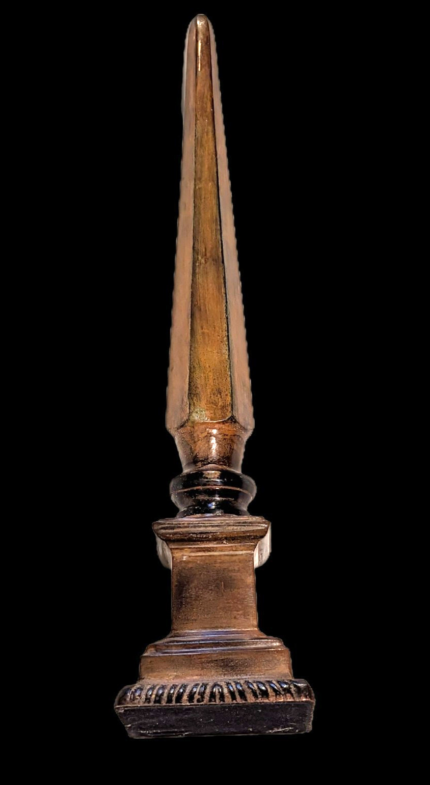 Vintage Decorative Obelisk Final Metal~ Dark Patination Flame Top 45 cm Tall