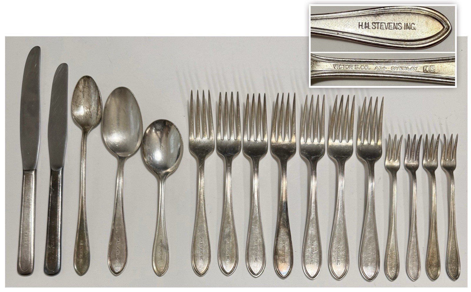 16 Piece Lot Vintage HM Stevens Inc Stadium Silverplate Flatware Victor S Co A1