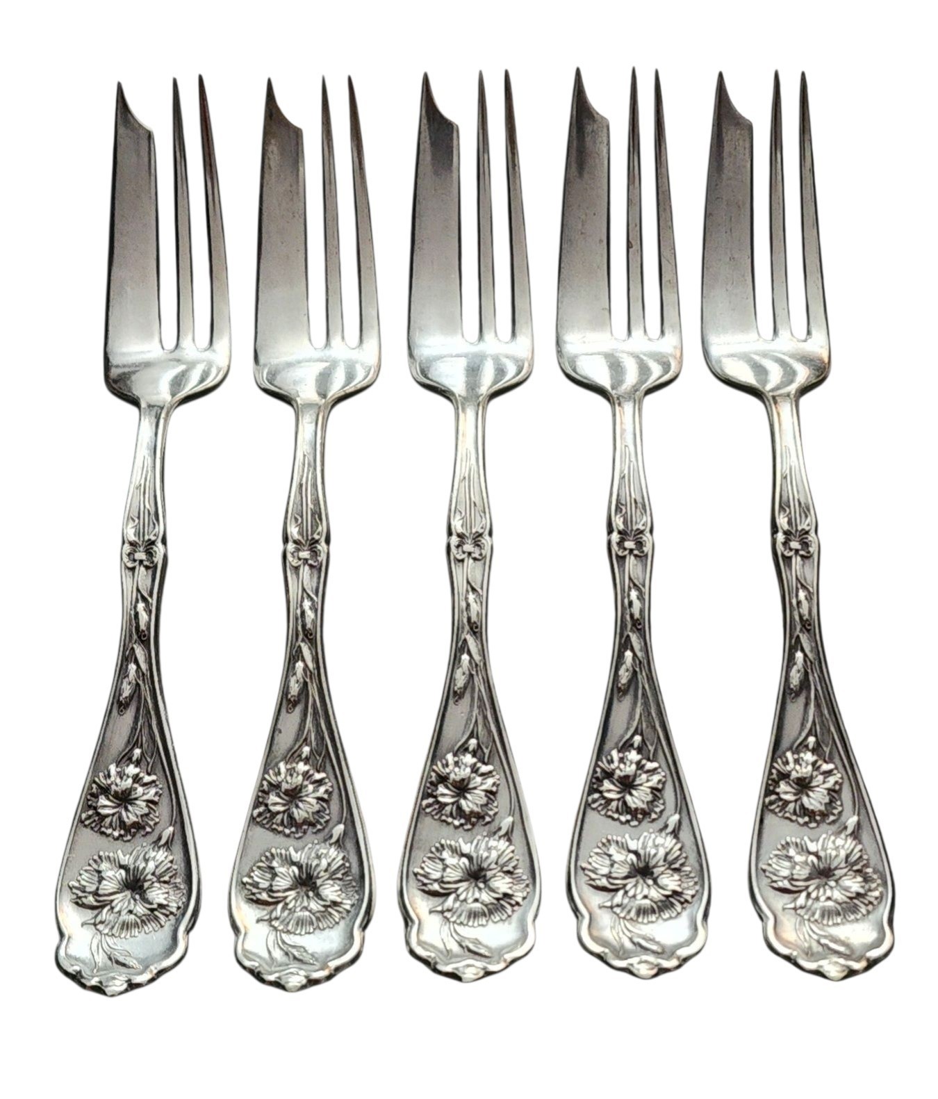 Antique W.R. Keystone Oneida 1908 Carnation Dessert Pastry Fork 6 3/4″ Set of 5
