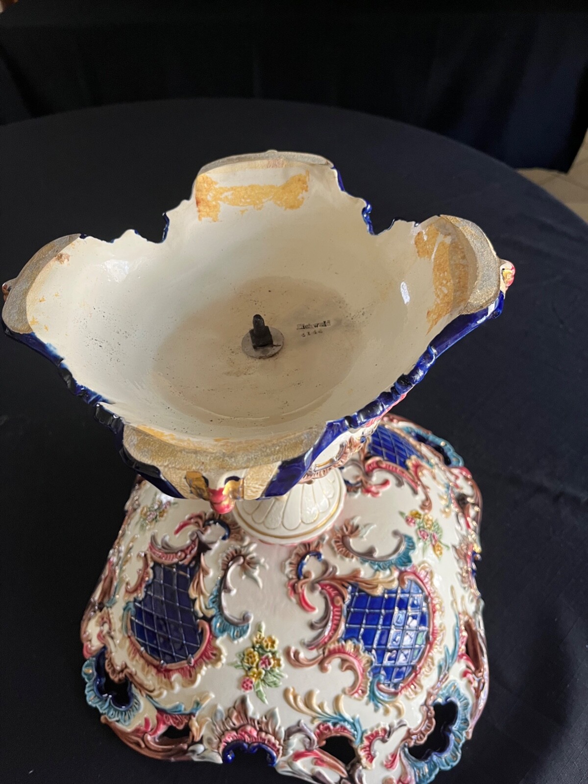 Large Antique Eichwald Majolica Austrian Pottery Art Nouveau Centerpiece Signed