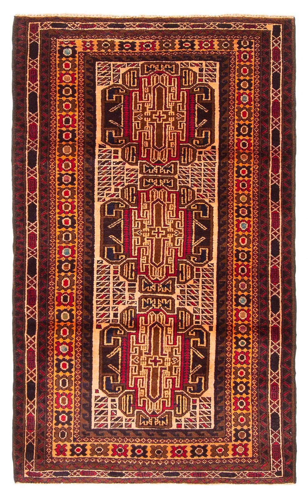 Vintage Geometric Area Rug 2’10” x 4’9″ Traditional Hand-Knotted Wool Carpet