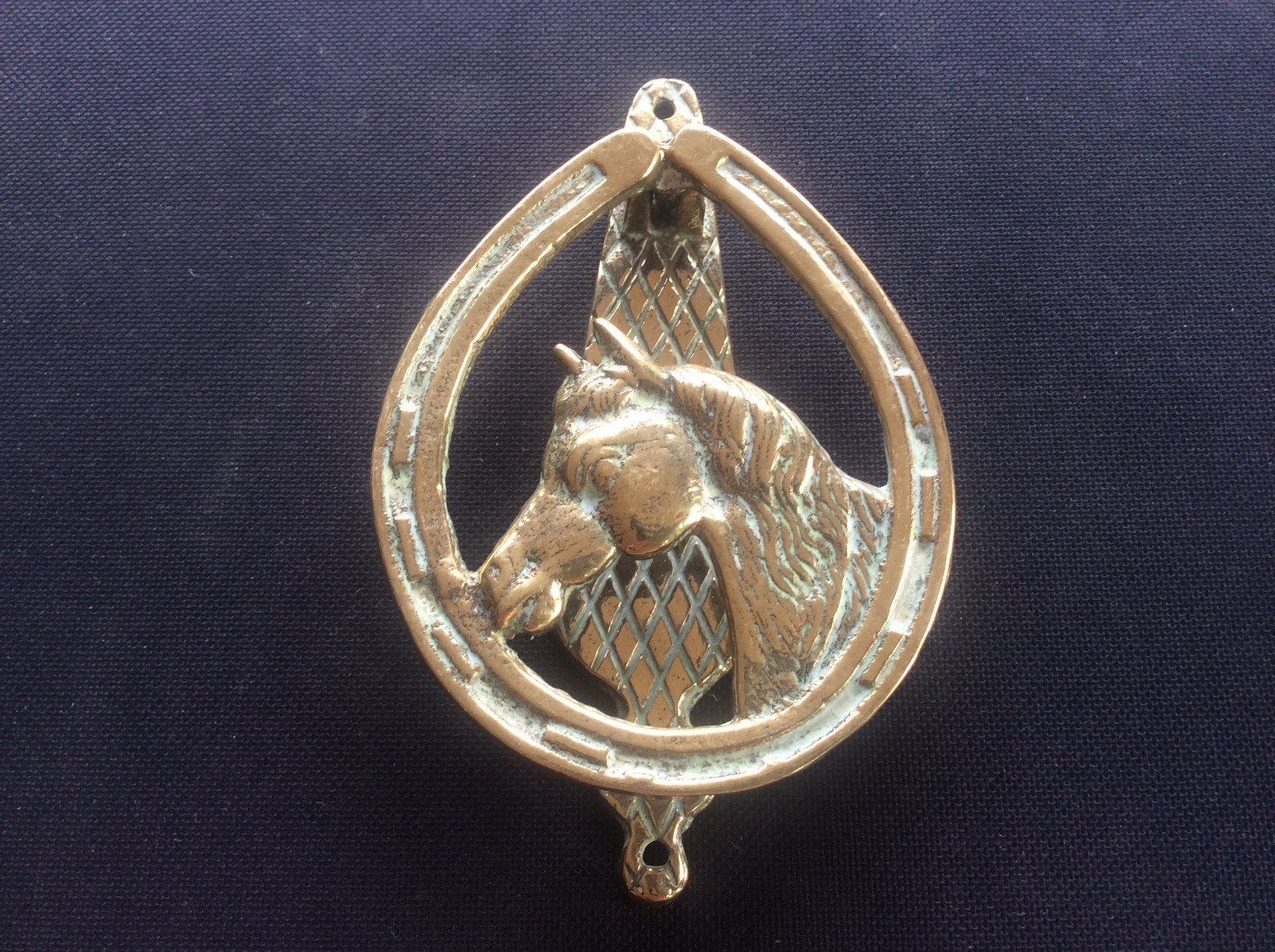 Large Antique Vintage Solid Brass Door Kocker Horse & HorseShoe 5.25 inches