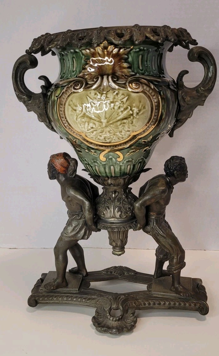 Antique Ornate Rare Urn Vase Blackamoor Statue Figures 19th Century European