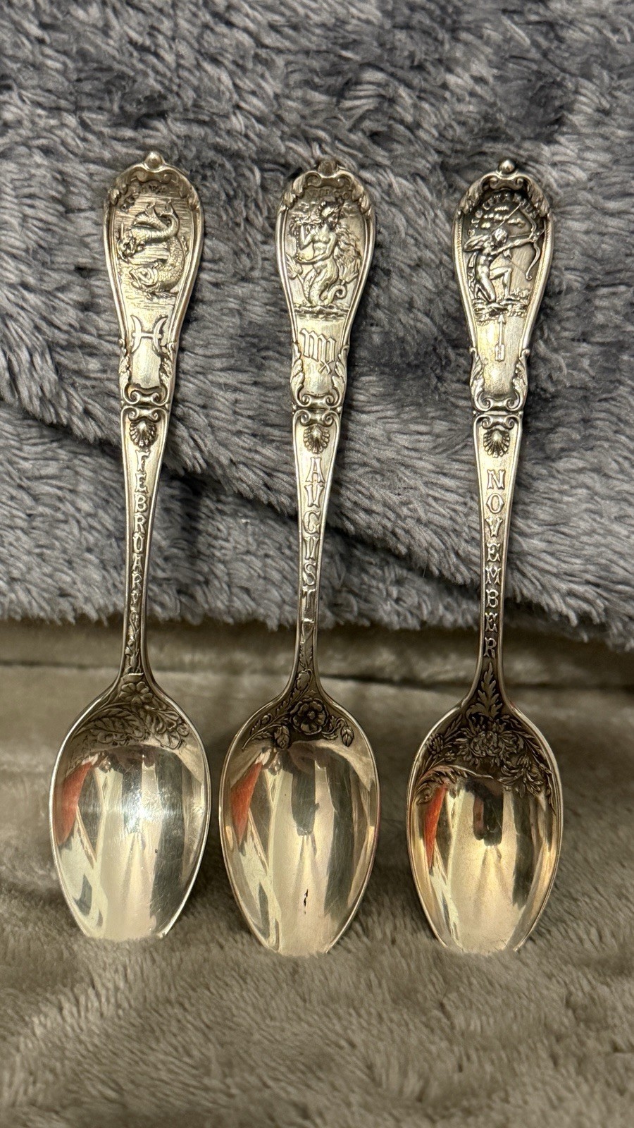 Zodiac By Gorham 3 Sterling Silver Spoons -Virgo, Pisces, Sagittarius 4 1/8″