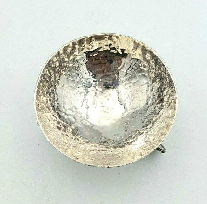Hammered Sterling Salt Cellar Dip with Guatamalan 1/4 Real Coin Feet 11728
