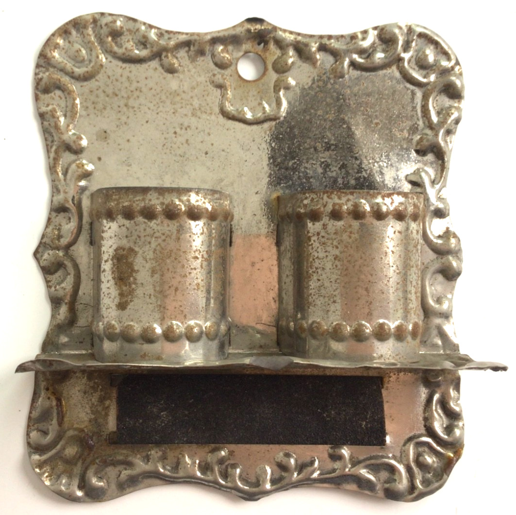 Antique Plated Nickel Silver Wall Match Holder Double Tube Ornate Repousse Vtg
