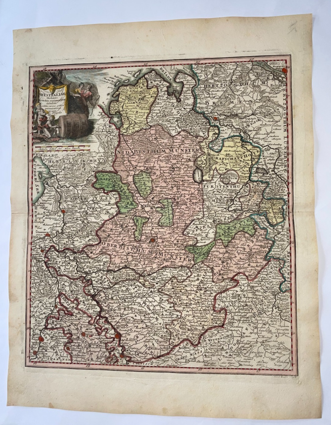 GERMANY WESTFALIA 1718 CHRISTOPHER WEIGEL LARGE ANTIQUE MAP 18TH CENTURY
