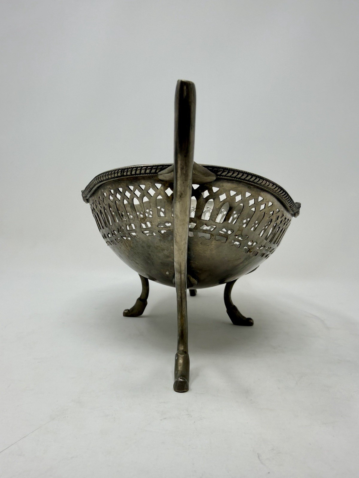 Antique Silverplate Pierced Gallery Oval Footed Bowl with Handles Fruit