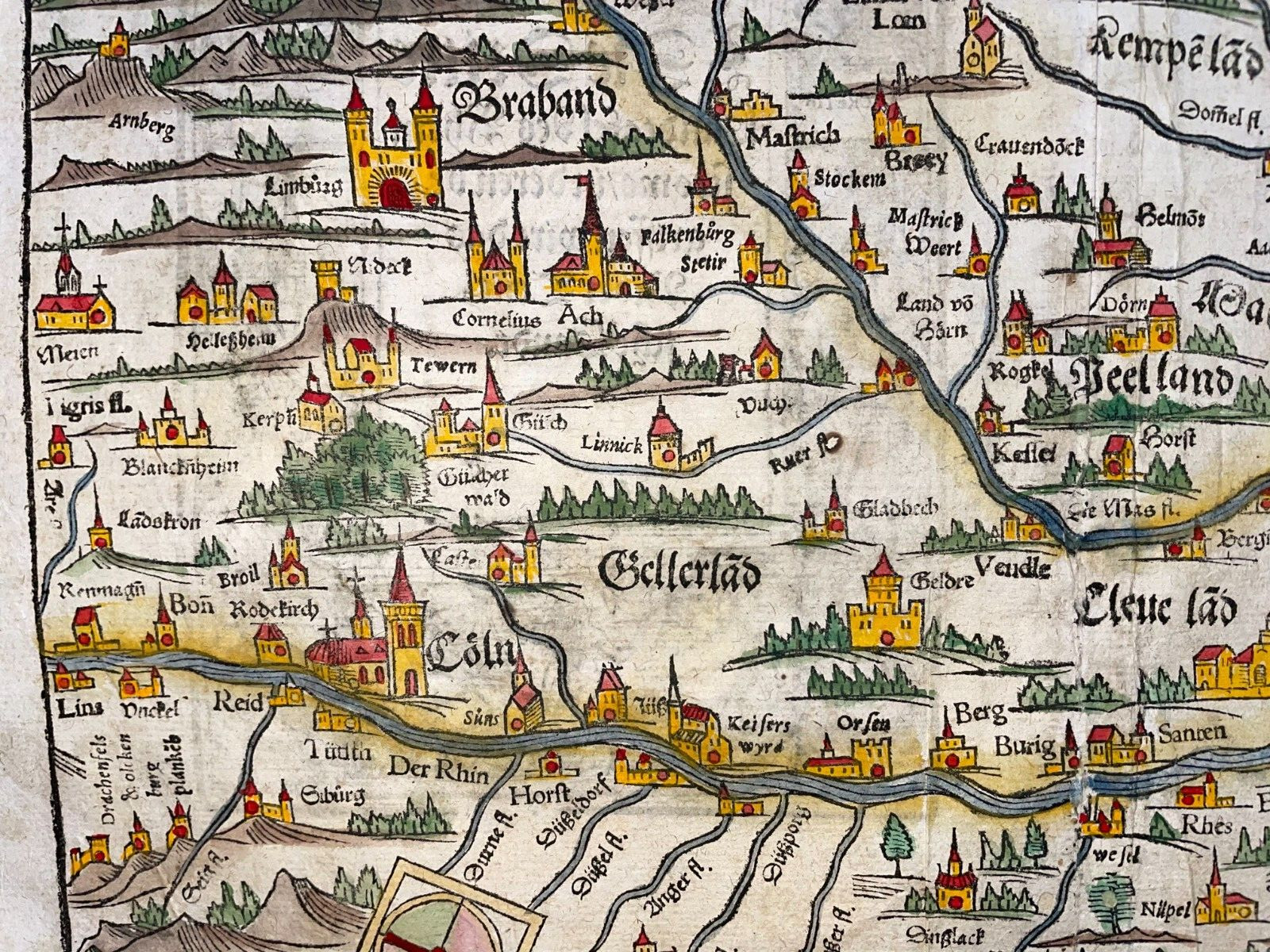 GERMANY LOW COUNTRIES 1578 SEBASTIAN MUNSTER LARGE ANTIQUE ENGRAVED MAP