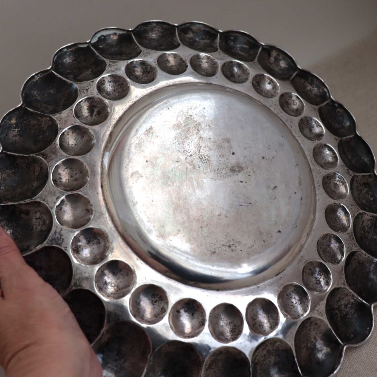 Art Deco Modern Solid Silver Tray Plate Bowl Platter Convex Bubble Hungarian MCM