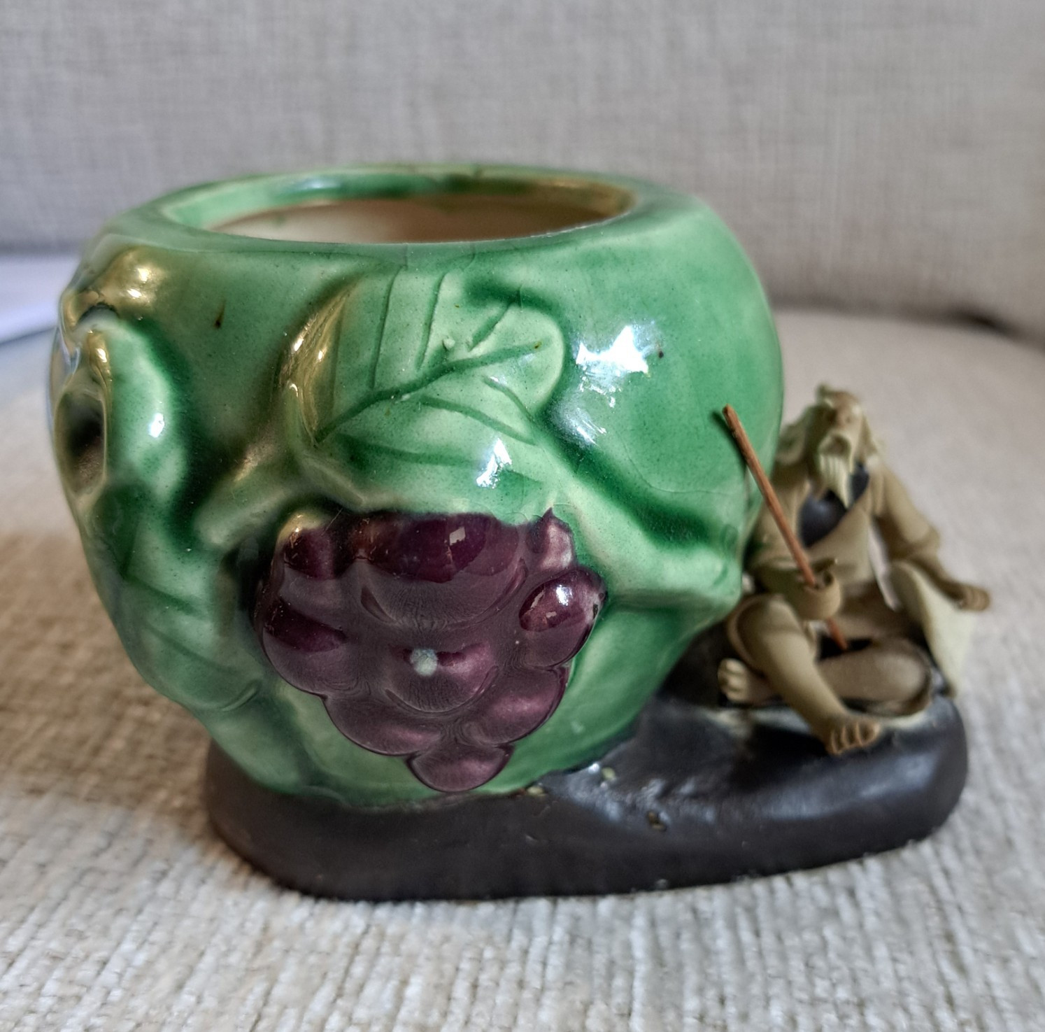 Vintage Shiwan Mudman Art Pottery Plant Pot/Ashtray/Figure Asian Drip Glaze