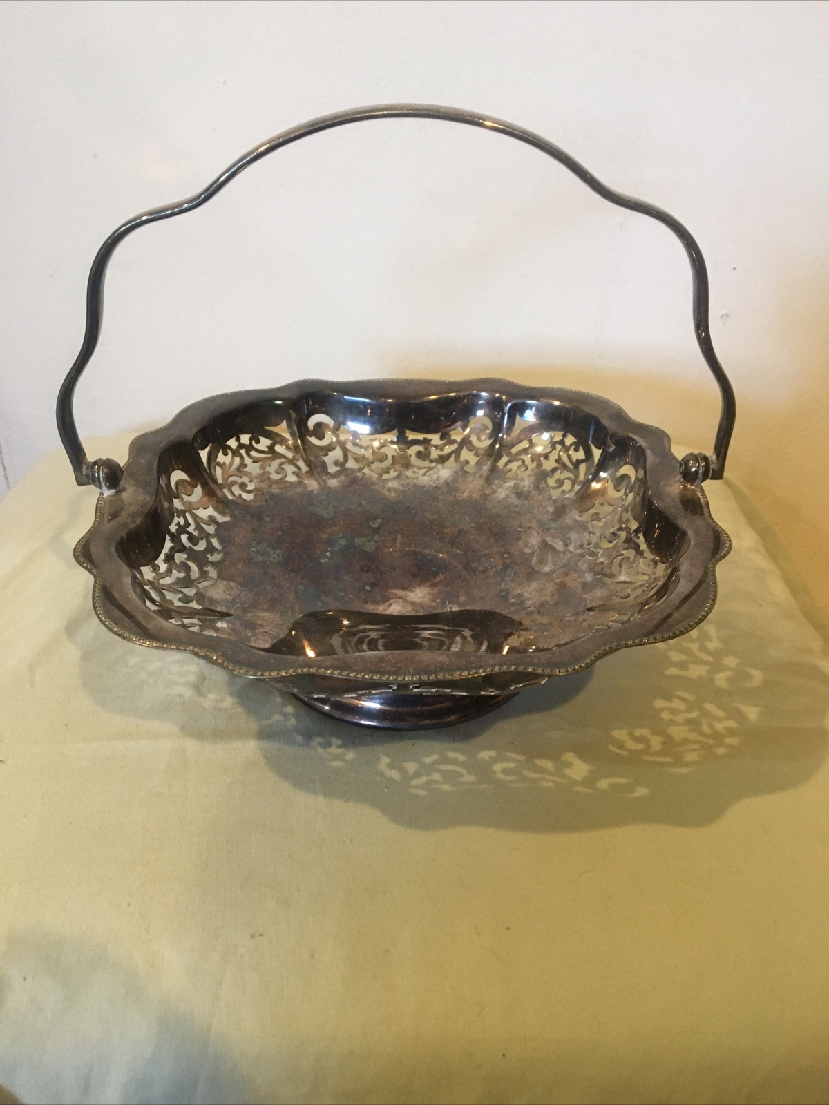 Brides Basket w/ Handle Regis Plate Reg EPNS England Silverplate Pierced Border
