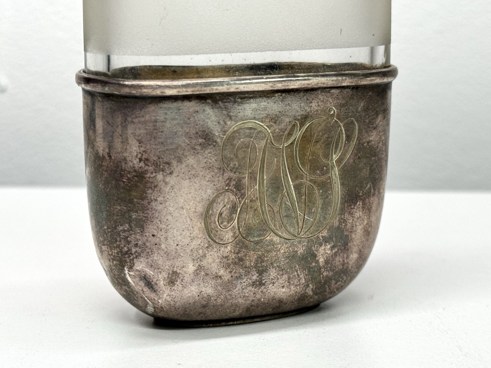 Gorham Co. “Silver S.” 1890 Silver Plate and Glass Flask Bottle Monogrammed