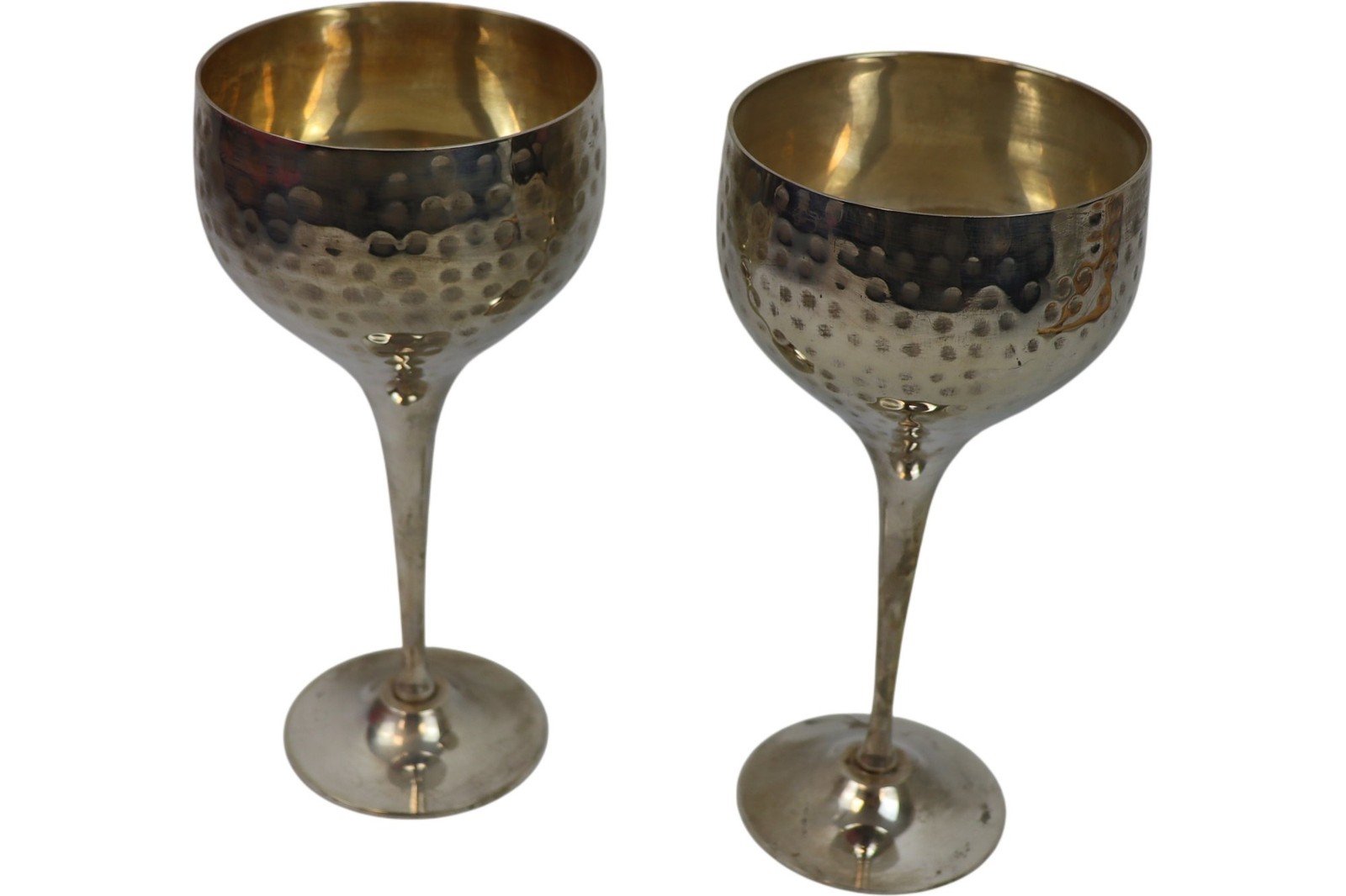 Pair Of Hammered Pewter Goblets Vintage Antique Collectible Cups