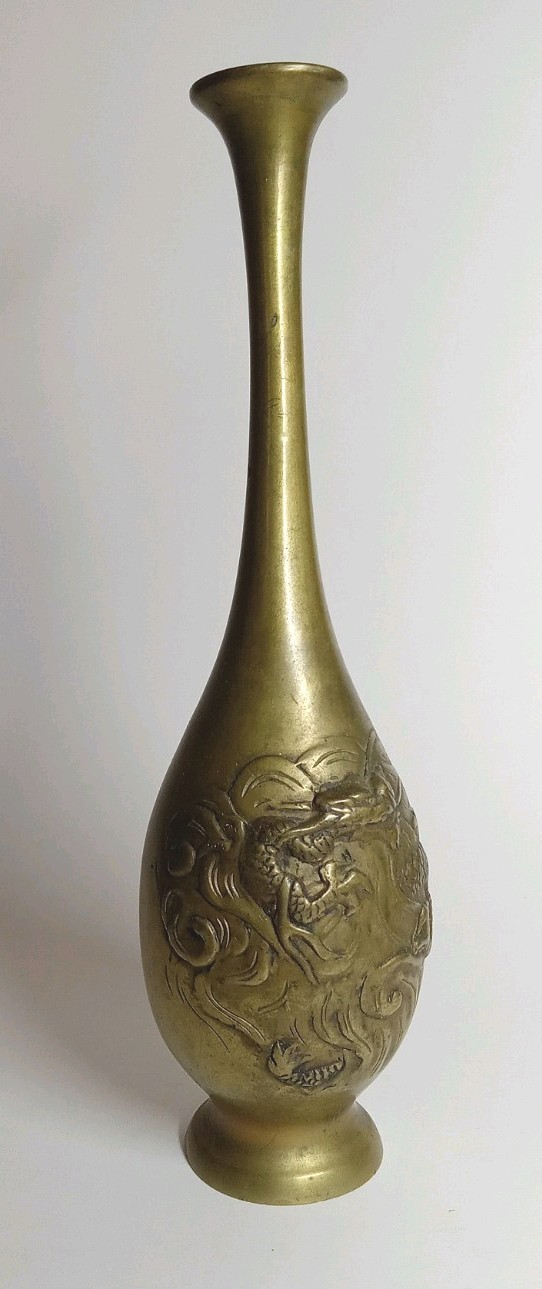 Antique Japanese Meiji Period bronze brass vase – rised decoration late 19th