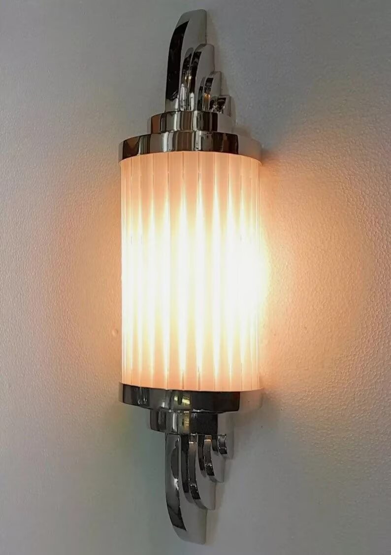 Skyscraper Home Wall Mount Decor Beautify Nickel Brass & Milky Glass Rod Light