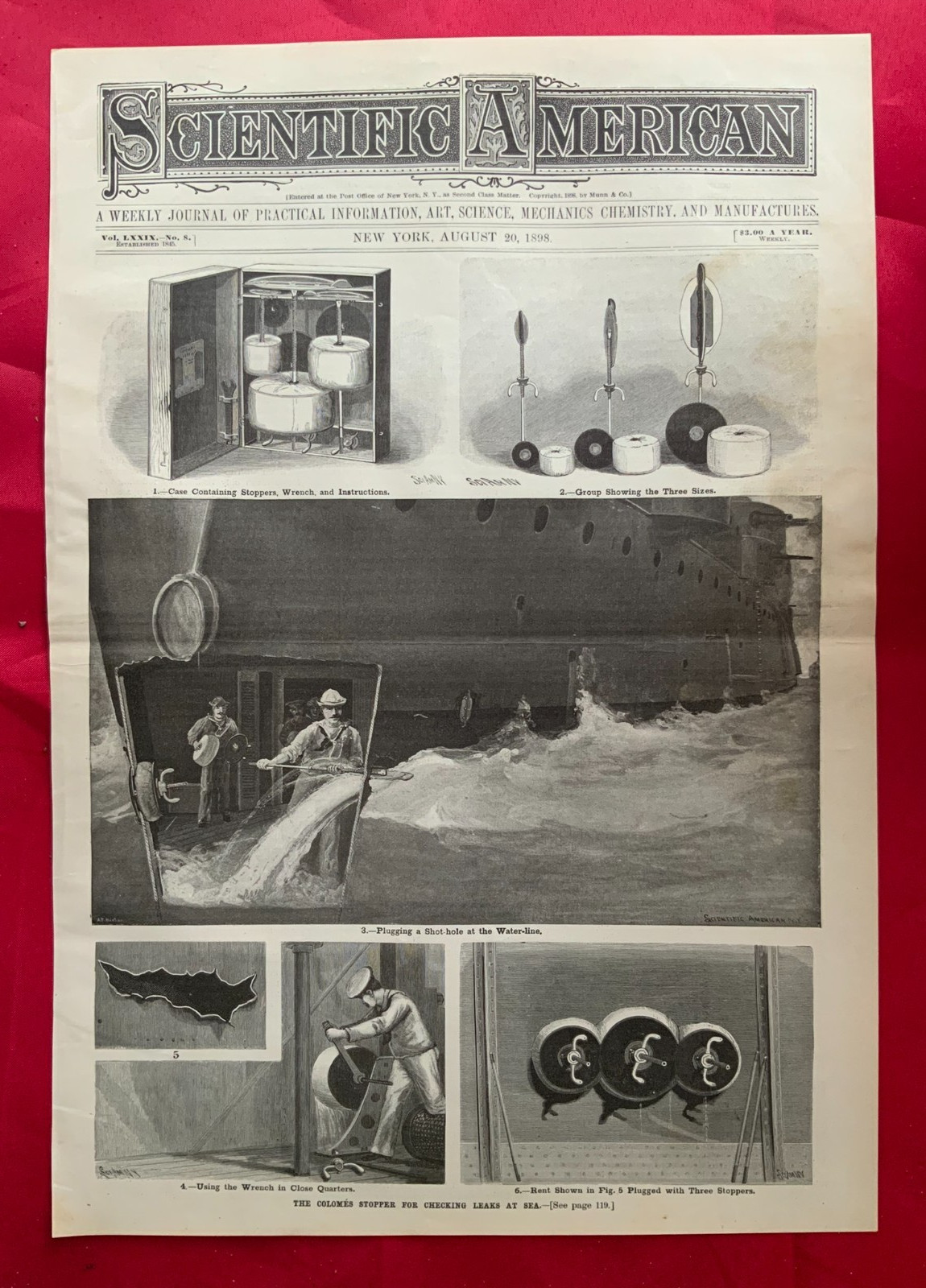 1898 Scientific American Article ~ Damage Control ~ USS Texas Battleship