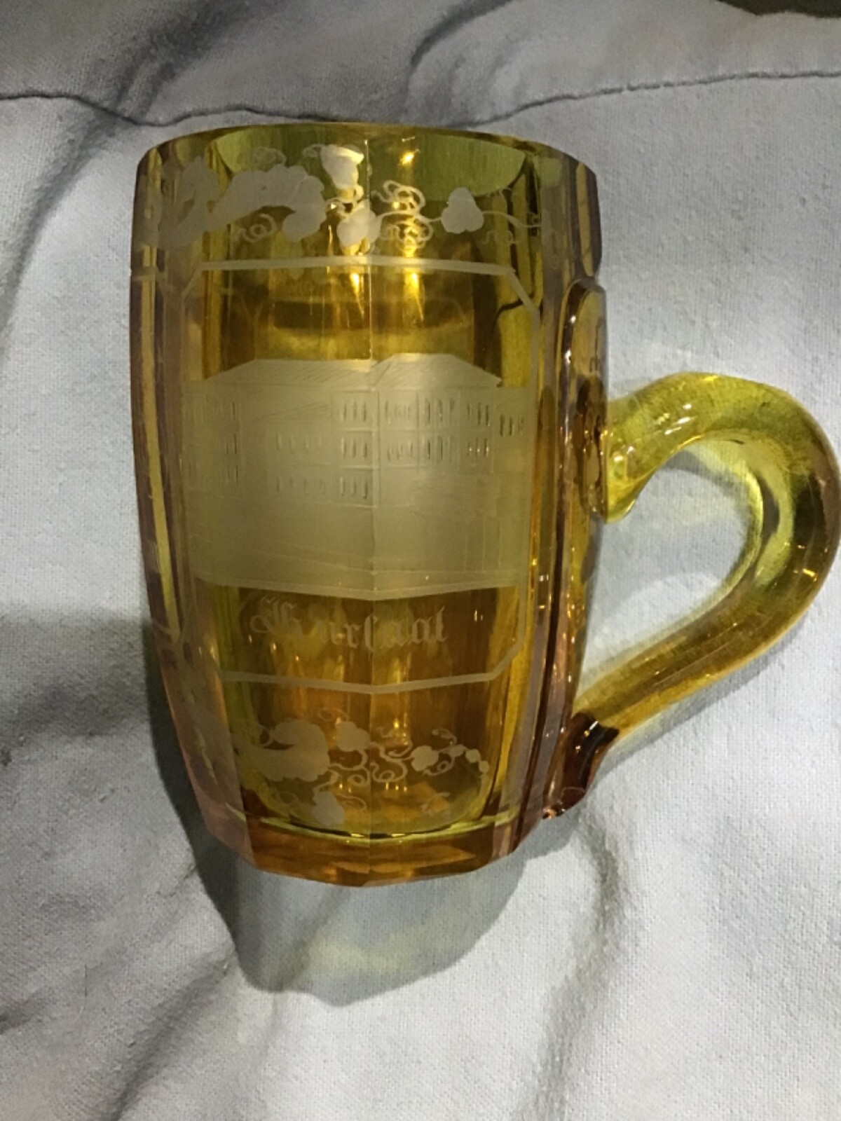 1850’s Biedermeier Czech Bohemian Cut Yellow Mug 4” Lendl Estate
