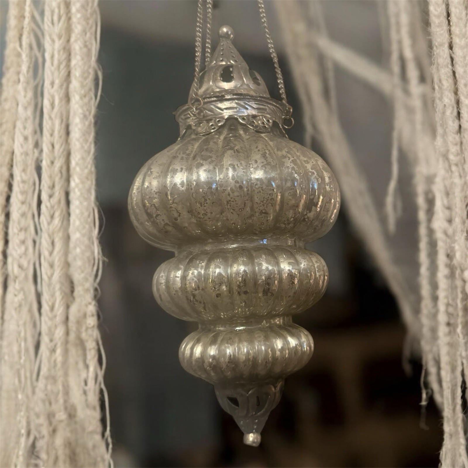Vintage Moroccan Mercury Glass Hanging Tea Light Lantern
