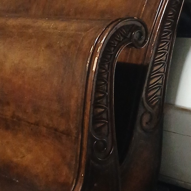 Victorian Antique Wooden Sleigh Bed Frame Full Size Brown 1850-1899 Carved
