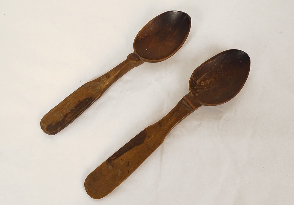 2 Breton wooden carved spoons late 19th early 20th century