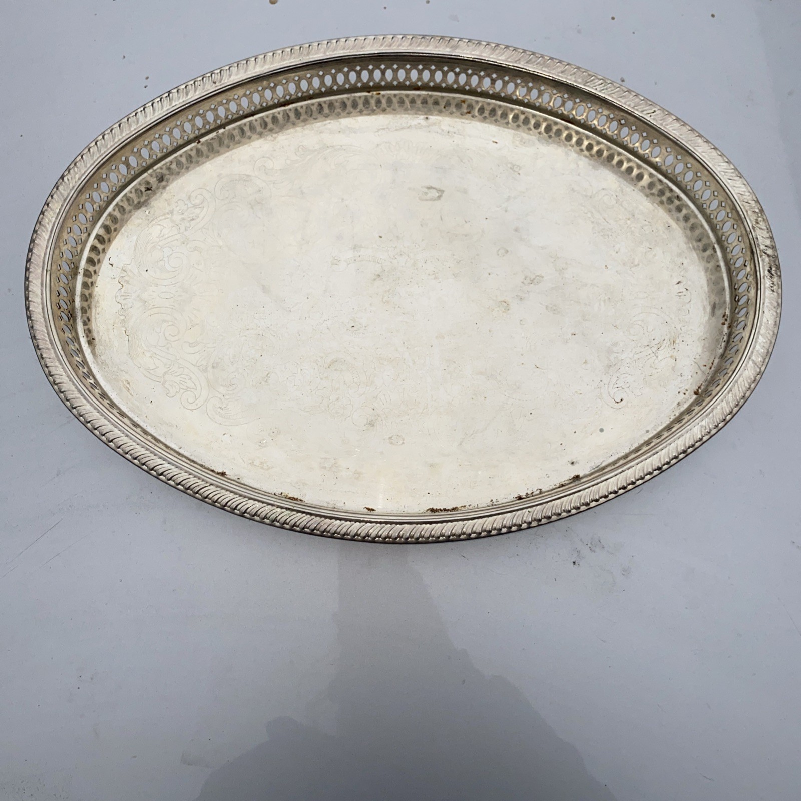 Silverplated Serving Tray Fleur-de-Lis Rope Border Designs Unknown Maker