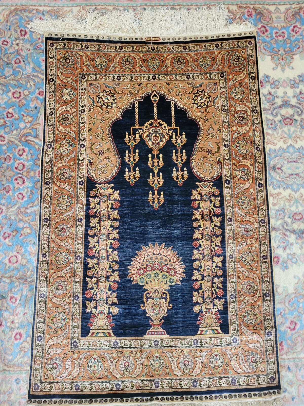 Authentic SIGNED Hand Knotted 100% Silk Turkish Ozpec Hereke Rug 31 1/2” X 58”