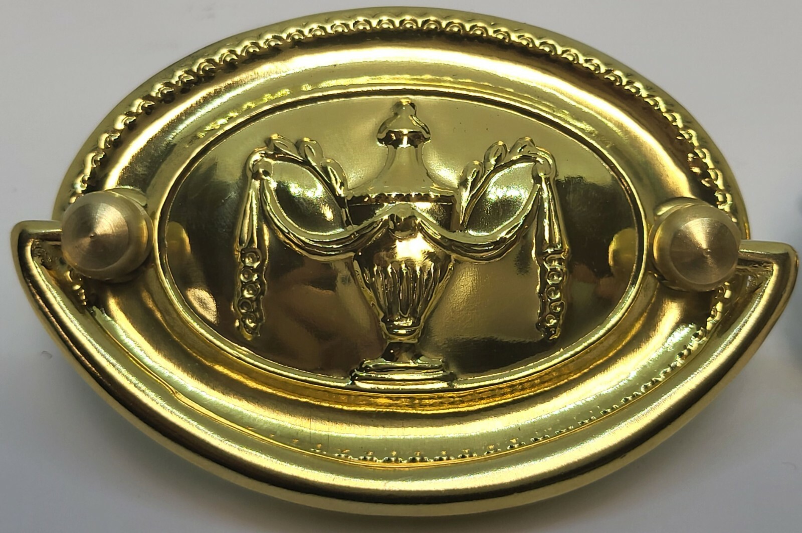 3″ Large & Small “Urn” Hepplewhite/Sheraton Style Stamped Brass Oval Drawer Bail