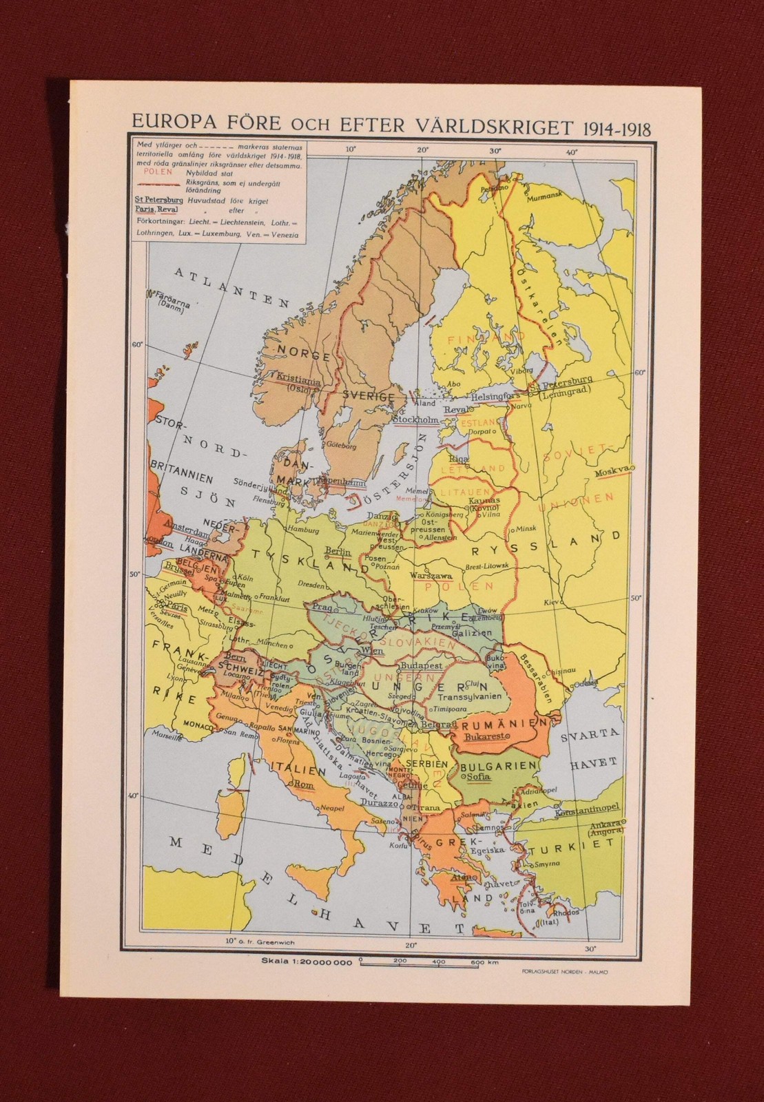 Map of Europe Before + After World War 1 ‘Europa Fore och Efter Varldskriget’