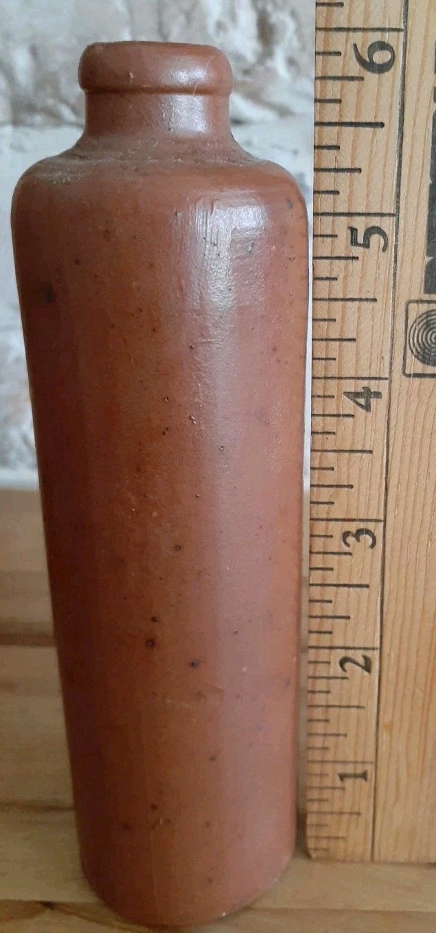 Antique Bottle Hand thrown Stoneware Pottery 6×1.75 Stamped And Handstamped
