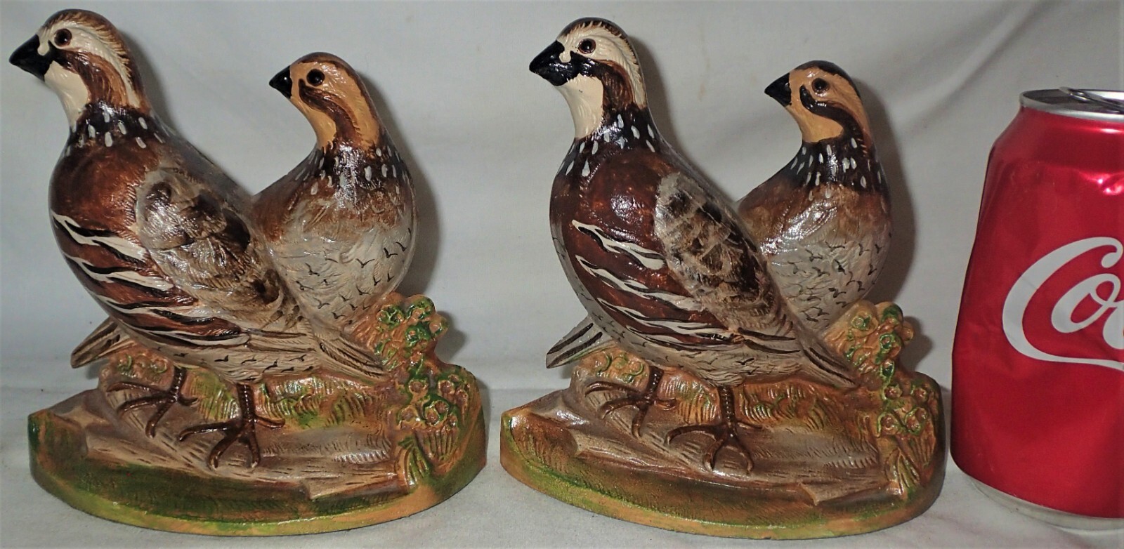 “BEST!!” ANTIQUE HUBLEY USA DOUBLE QUAIL CAST IRON HOME FOREST ART BIRD BOOKENDS